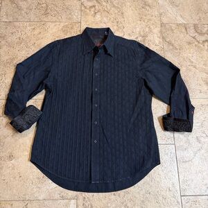 Robert Graham Men’s Long Sleeve Button Down Shirt Black XL Flip Cuff Silk Trim